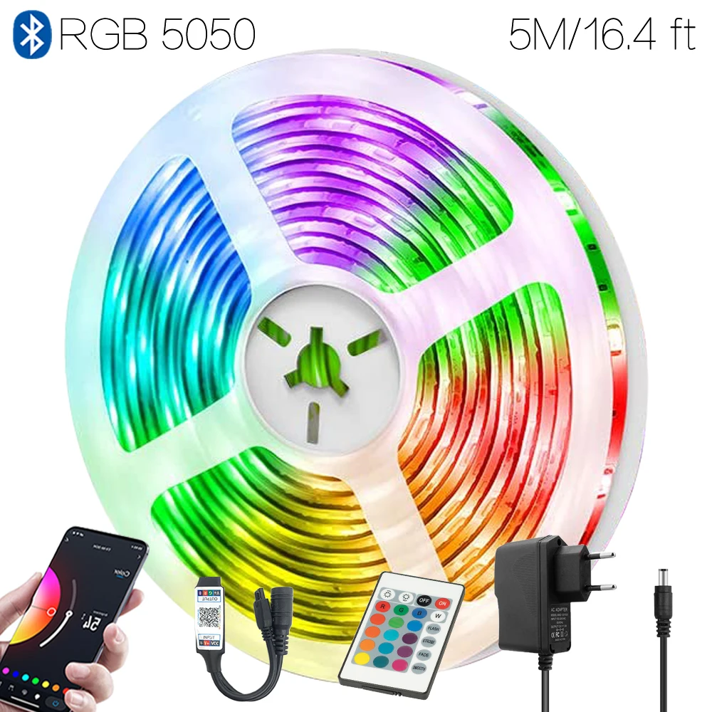 16.4ft (5M) Luminaria luces DIY Mode Color Changing Led Light Bluetooth Smart RGB 5050 12V Flexible Lamp Tape For Dormitory Room
16.4ft (5M) Luminaria luces DIY Mode Color Changing Led Light Bluetooth Smart RGB 5050 12V Flexible Lamp Tape For Dormitory Room