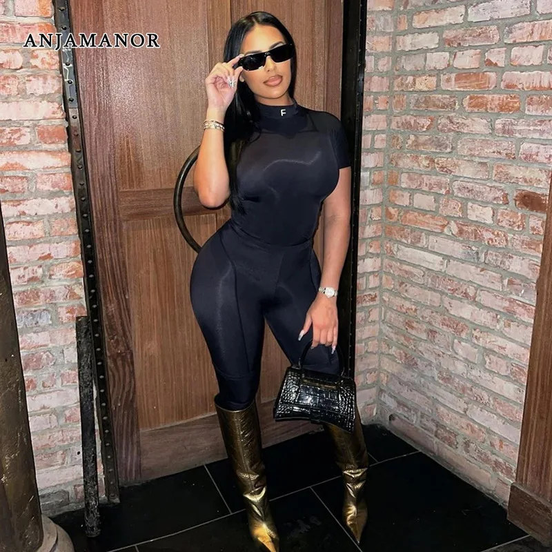 ANJAMANOR Fashion Sexy Black Two Piece Set Short Sleeve Top and Leggings Matching Sets for Womens Clothing Athleisure D87-CD30
ANJAMANOR Fashion Sexy Black Two Piece Set Short Sleeve Top and Leggings Matching Sets for Womens Clothing Athleisure D87-CD30