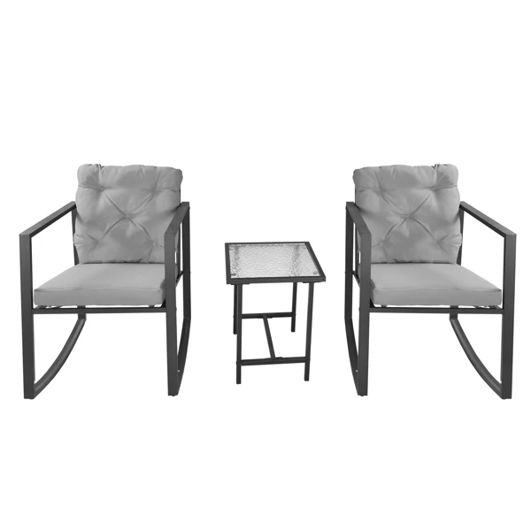 3 Pieces Patio Furniture Outdoor Bistro Conversation Sets with Metal Rocking Chairs and Glass Coffee Table, Gray
3 Pieces Patio Furniture Outdoor Bistro Conversation Sets with Metal Rocking Chairs and Glass Coffee Table, Gray