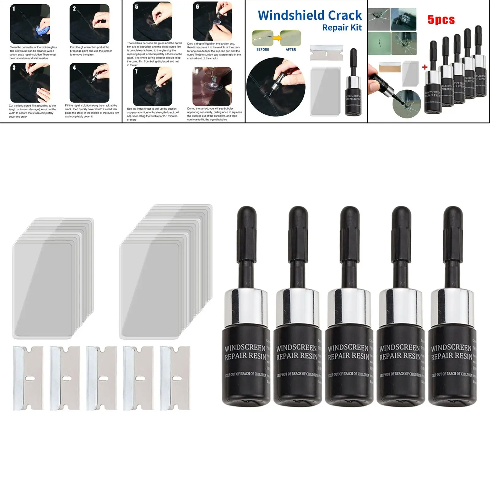 5Pcs Auto Glass repair Fluid Windshield Resin Crack Tool Kit Vehicle Universal Glass Filler Windscreen Tool Fixing Car Fix
5Pcs Auto Glass repair Fluid Windshield Resin Crack Tool Kit Vehicle Universal Glass Filler Windscreen Tool Fixing Car Fix