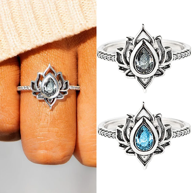 Boho Retro Lotus Ring Women Water Drop Flower Diamond Ring Charm Silver Zircon Ring Jewelry Wedding Engagement Anniversary Gifts
Boho Retro Lotus Ring Women Water Drop Flower Diamond Ring Charm Silver Zircon Ring Jewelry Wedding Engagement Anniversary Gifts