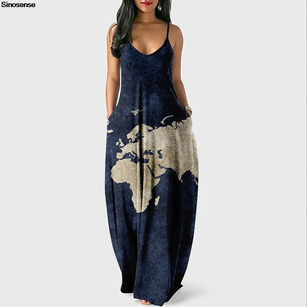Women V-Neck Spaghetti Strap Boho Long Maxi Dress World Map Printed A Line Loose Beach Party Dresses Casual Pockets Summer Dress
Women V-Neck Spaghetti Strap Boho Long Maxi Dress World Map Printed A Line Loose Beach Party Dresses Casual Pockets Summer Dress