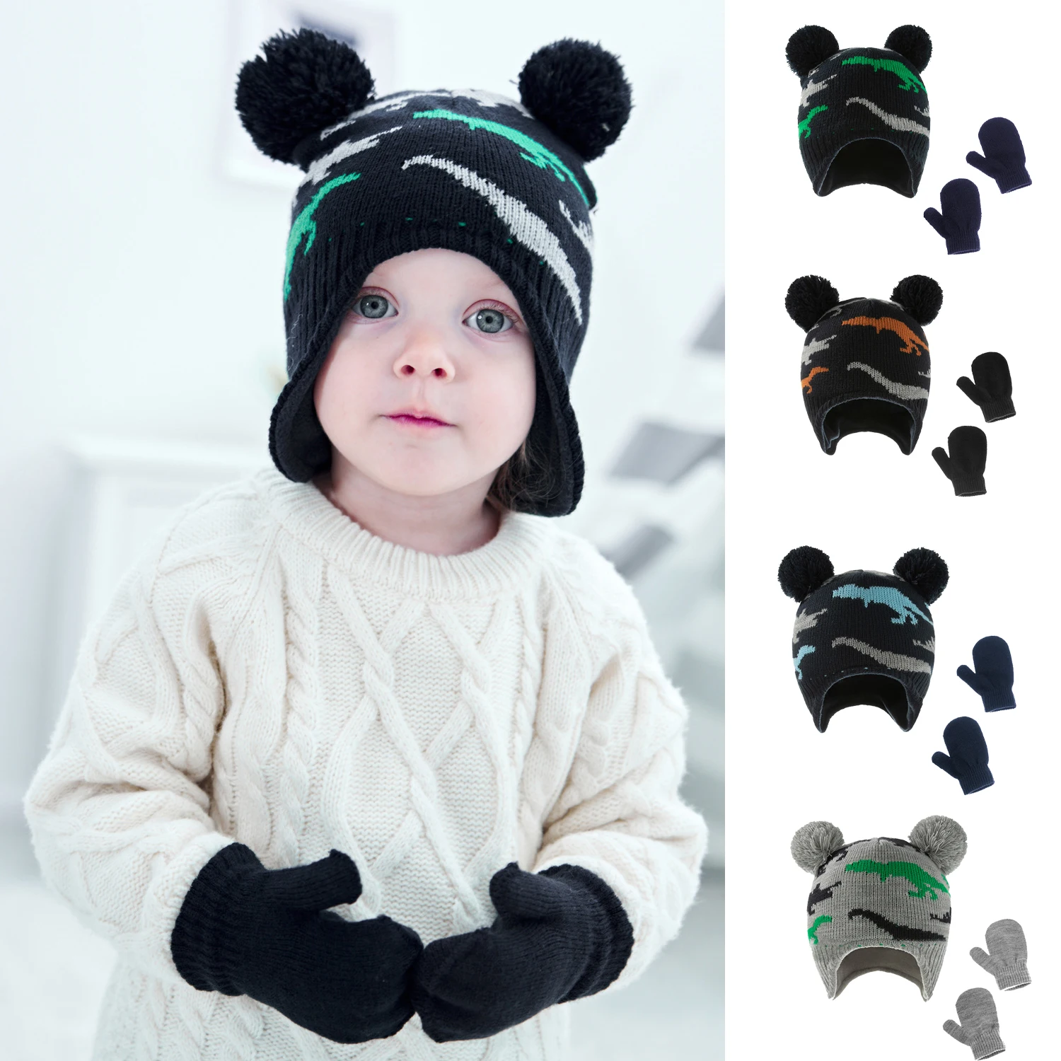1-2pcs New Winter Boys Hats Gloves Set Baby Beanie Bonnet Dinosaur Print Cap Knitted Hat Pompoms Warmer Ear Accessories Stuff
1-2pcs New Winter Boys Hats Gloves Set Baby Beanie Bonnet Dinosaur Print Cap Knitted Hat Pompoms Warmer Ear Accessories Stuff