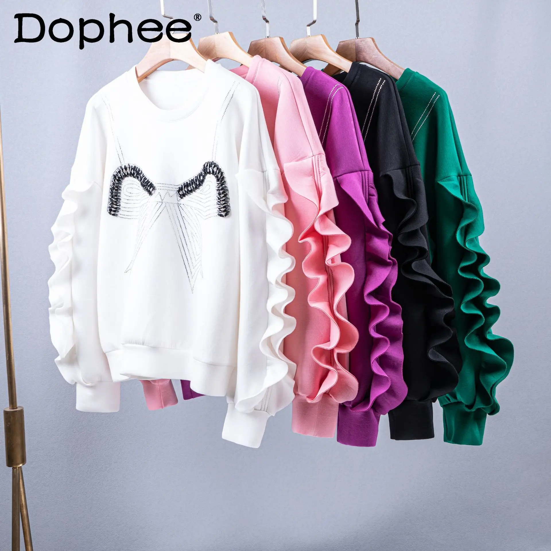 Autumn Winter New Sweet Ruffle Sleeve Hoodies Jacket Women Fashion Loose Beaded Pullover Top Bow Printed Sweatshirt for Ladies
Autumn Winter New Sweet Ruffle Sleeve Hoodies Jacket Women Fashion Loose Beaded Pullover Top Bow Printed Sweatshirt for Ladies