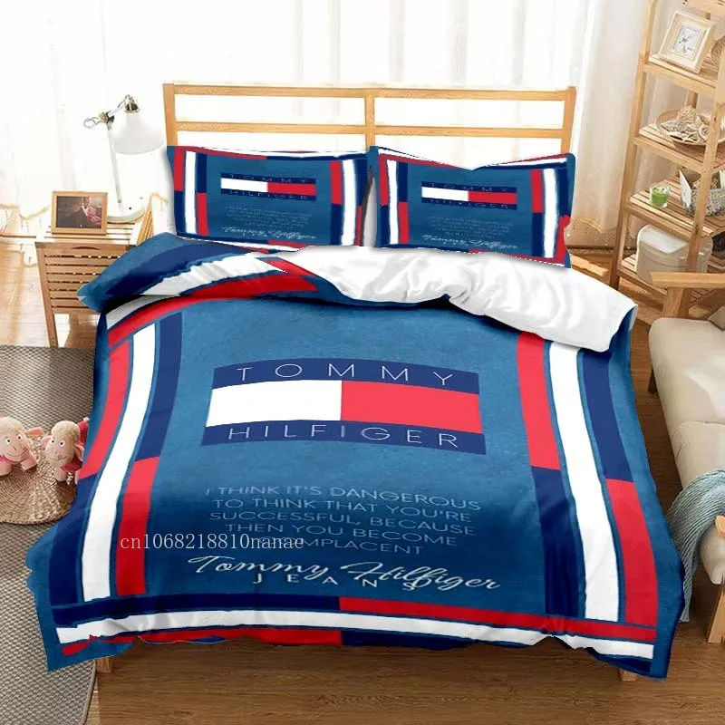 

T-Tommy-hilfiger Sign Printed All Season Twin Bedding Set 3 Piece Comforter Set Bed Duvet Cover Double King Comforter Cover