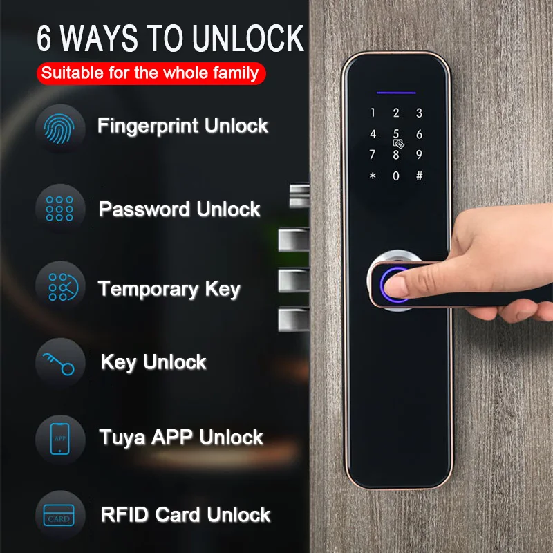 8 languages Tuya Smart Home WiFi Electronic Fingerprint Lock Home Keyless Combination Digital Smart Door Lock
8 languages Tuya Smart Home WiFi Electronic Fingerprint Lock Home Keyless Combination Digital Smart Door Lock