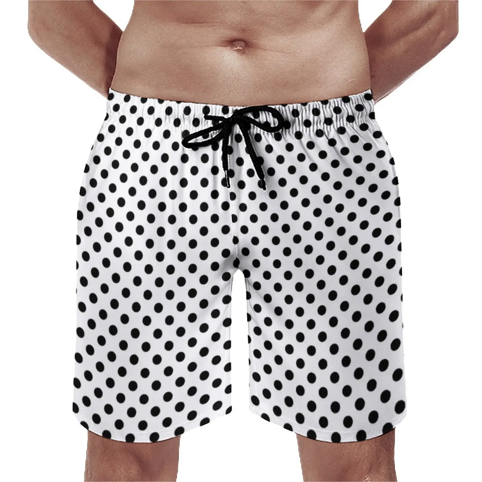 

Black Polka Dots Board Shorts Summer Polka Dot Circles Art Casual Beach Short Pants Men Sports Quick Dry Pattern Swimming Trunks