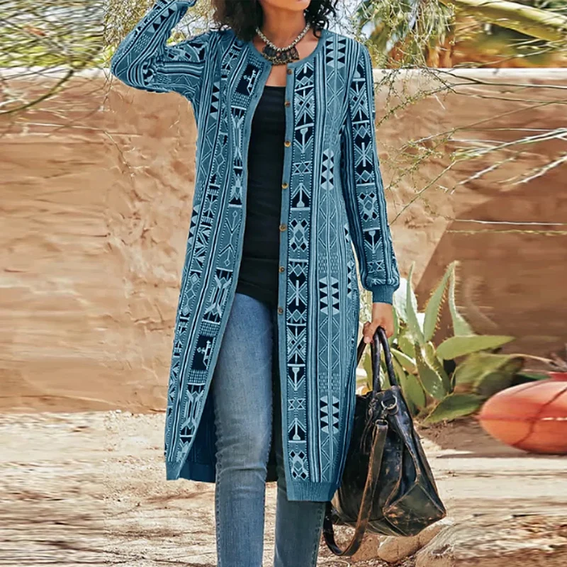 Elegant Vintage Geometry Print Straight Coats Autumn Casual Long Sleeve Cardigan New Female Single Breasted Loose Trench Outwear
Elegant Vintage Geometry Print Straight Coats Autumn Casual Long Sleeve Cardigan New Female Single Breasted Loose Trench Outwear