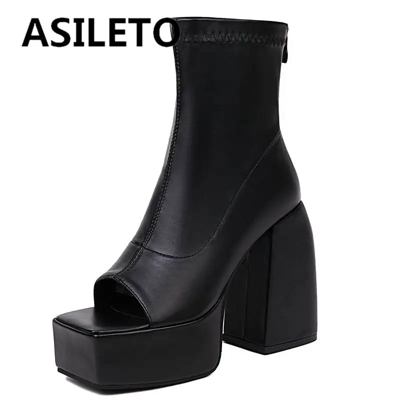 ASILETO женские сапоги с открытым носком на высоком массивном каблуке 12 см платформа 5 см молния до середины икры сапоги большого размера 34-43 Тв... 
ASILETO женские сапоги с открытым носком на высоком массивном каблуке 12 см платформа 5 см молния до середины икры сапоги большого размера 34-43 Тв...