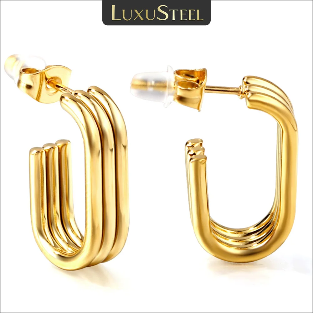 LUXUSTEEL Stainless Steel Waterproof Earrings Texture Metal Triple Layer U Shape Stud Earring Temperament Jewelry for Women Gift
LUXUSTEEL Stainless Steel Waterproof Earrings Texture Metal Triple Layer U Shape Stud Earring Temperament Jewelry for Women Gift