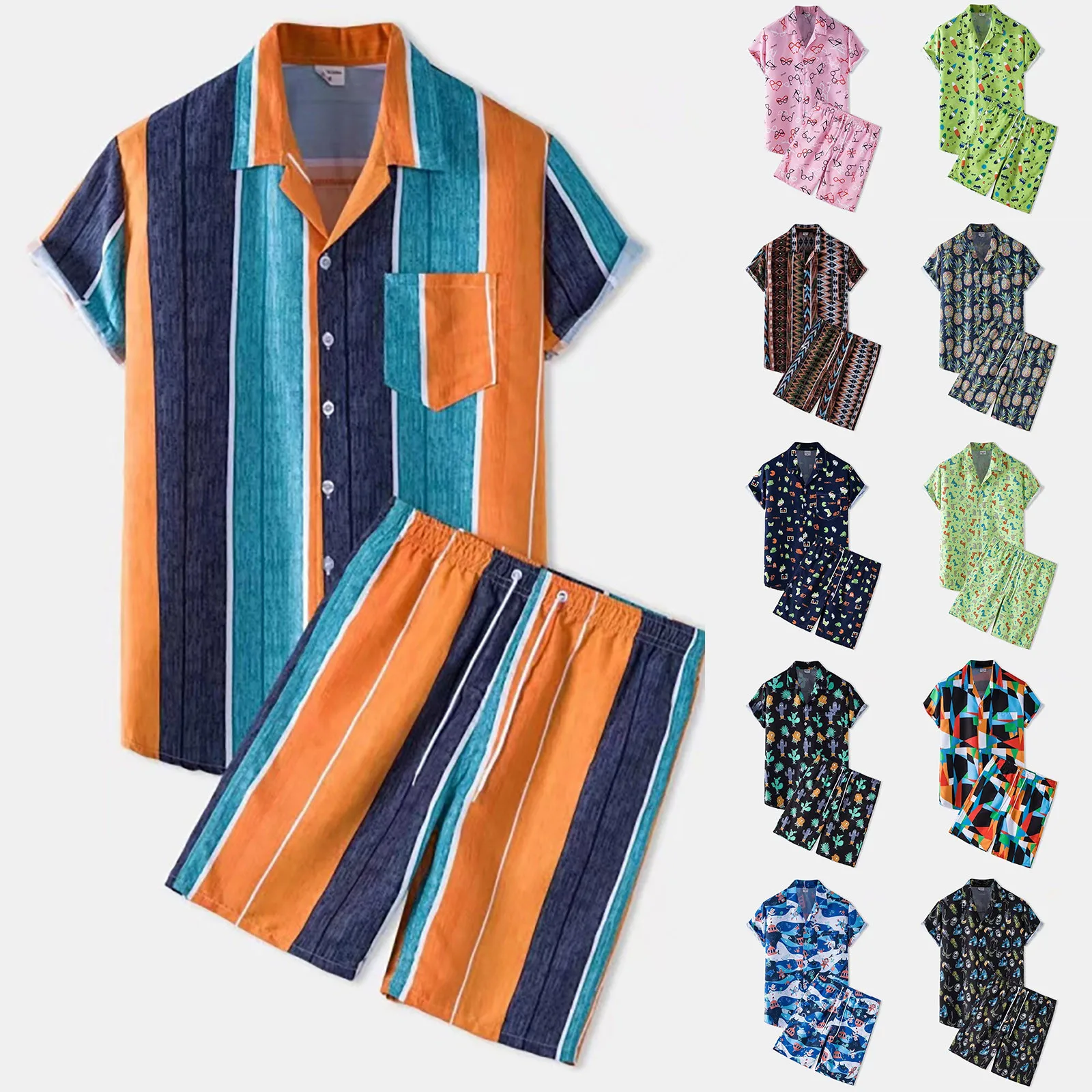 Colorful Men Sets Lapel Shirt Casual Printed Shorts Beach Streetwear For Men Short Sleeve Shirt Shorts Beach Conjuntos Masculino
Colorful Men Sets Lapel Shirt Casual Printed Shorts Beach Streetwear For Men Short Sleeve Shirt Shorts Beach Conjuntos Masculino