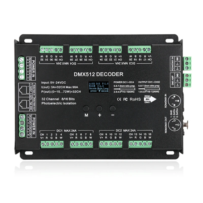 32CH DMX/RDM Decoder DC5V~DC24V DMX512 to Constant Voltage PWM RGB/RGBW Led Controller Ethernet DMX Controller
32CH DMX/RDM Decoder DC5V~DC24V DMX512 to Constant Voltage PWM RGB/RGBW Led Controller Ethernet DMX Controller