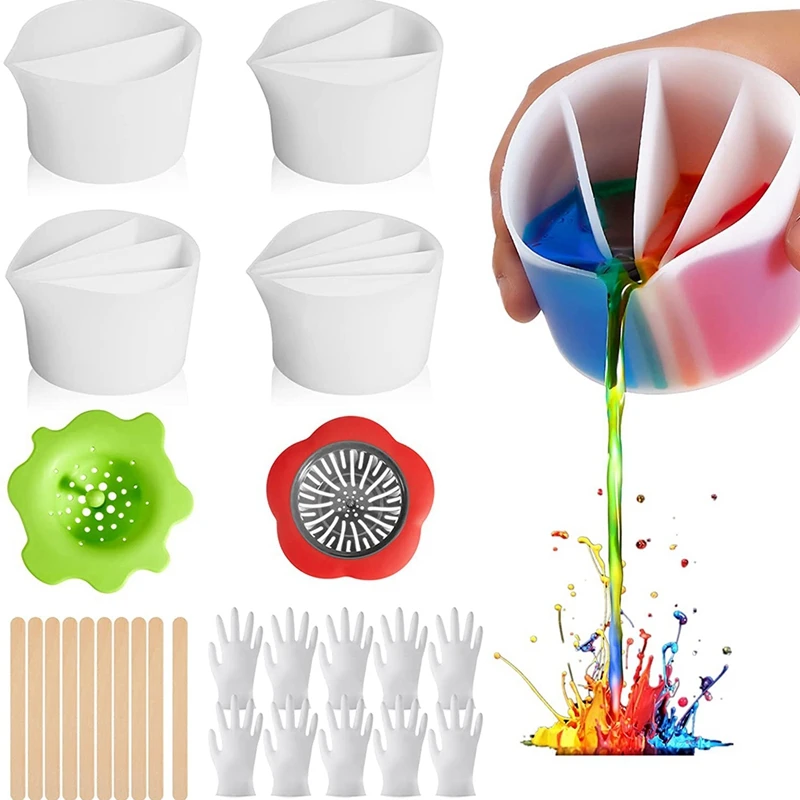 4 Pcs Split Cup For Paint Pouring Reusable Silicone Split Pouring Cups With Divider For DIY Making
4 Pcs Split Cup For Paint Pouring Reusable Silicone Split Pouring Cups With Divider For DIY Making