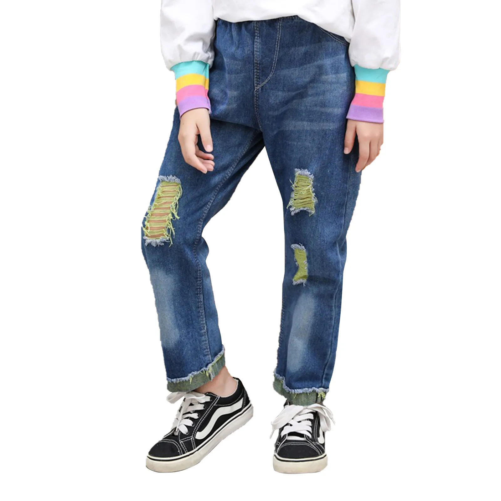Girls Ripped Jeans For Kids New Spring Autumn Trousers Fashion Korea Style Vintage Hole Girl Rolled Up Legs Denim Jeans
Girls Ripped Jeans For Kids New Spring Autumn Trousers Fashion Korea Style Vintage Hole Girl Rolled Up Legs Denim Jeans