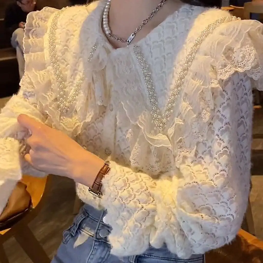 2022 Women Spring Autumn New French Lace Solid Color Shirts Female Chic Long-sleeved Blouses Ladies Loose Casual Shirts F234
2022 Women Spring Autumn New French Lace Solid Color Shirts Female Chic Long-sleeved Blouses Ladies Loose Casual Shirts F234