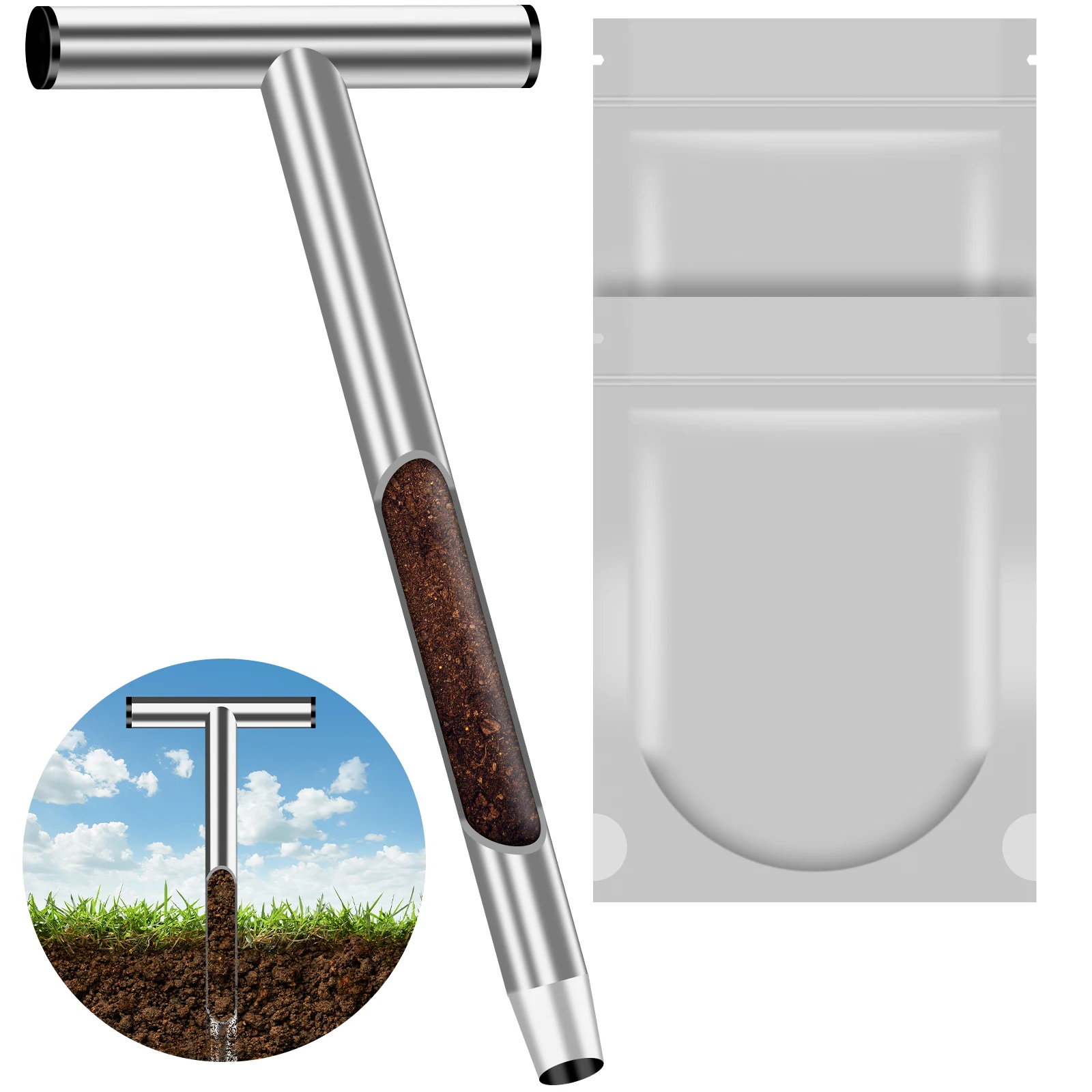 Soil Probe 304 Stainless Steel Soil Sampler with 2 Reusable Sample Bags T-Style Handle Soil Sample Probe Portable Multiple-Use
Soil Probe 304 Stainless Steel Soil Sampler with 2 Reusable Sample Bags T-Style Handle Soil Sample Probe Portable Multiple-Use