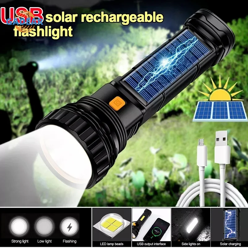 Portable Solar LED Flashlight USB Rechargeable With COB Side Light Waterproof Tactical Torch Outdoor Camping Emergency Lights
Portable Solar LED Flashlight USB Rechargeable With COB Side Light Waterproof Tactical Torch Outdoor Camping Emergency Lights