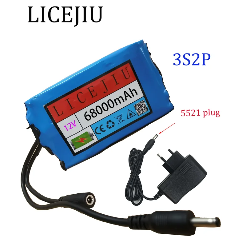 New portable 3S2P 12V 68000mah rechargeable lithium-ion battery for LED light backup battery 35135 12.6V 2A5521 plug charger
New portable 3S2P 12V 68000mah rechargeable lithium-ion battery for LED light backup battery 35135 12.6V 2A5521 plug charger