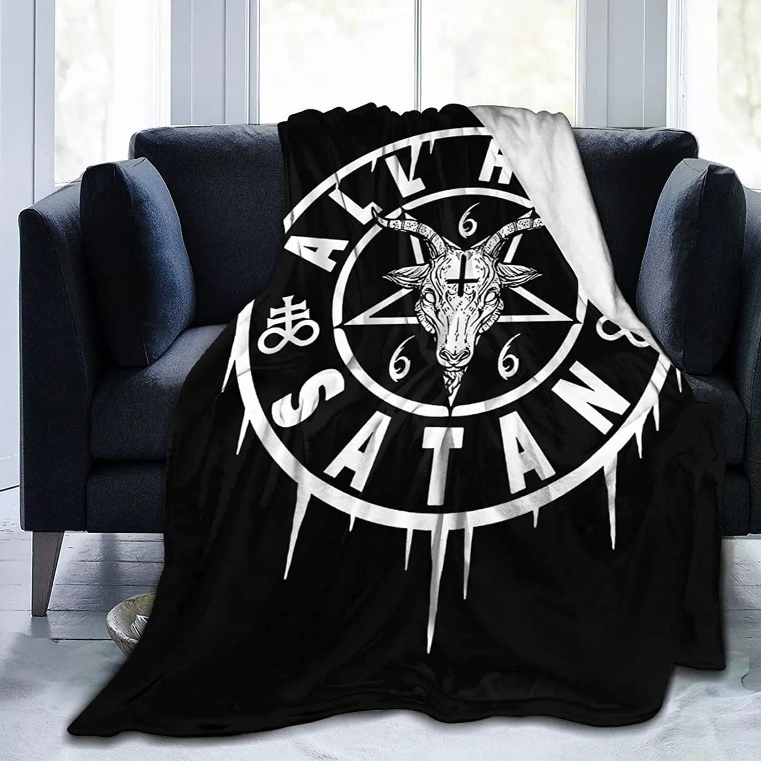 

Baphomet Blanket, Warm Home Soft Cozy Portable Fuzzy Throw Blankets for Couch Bed Sofa,Demon Baphomet Satanic Symbol Horror Goat