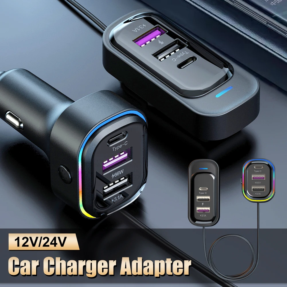 66W Car Charger Adapter 12V/24V 6 Output Ports Type-C Charger with 1.5m Extension Cable for Back Seat Fast Charging Accessories
66W Car Charger Adapter 12V/24V 6 Output Ports Type-C Charger with 1.5m Extension Cable for Back Seat Fast Charging Accessories