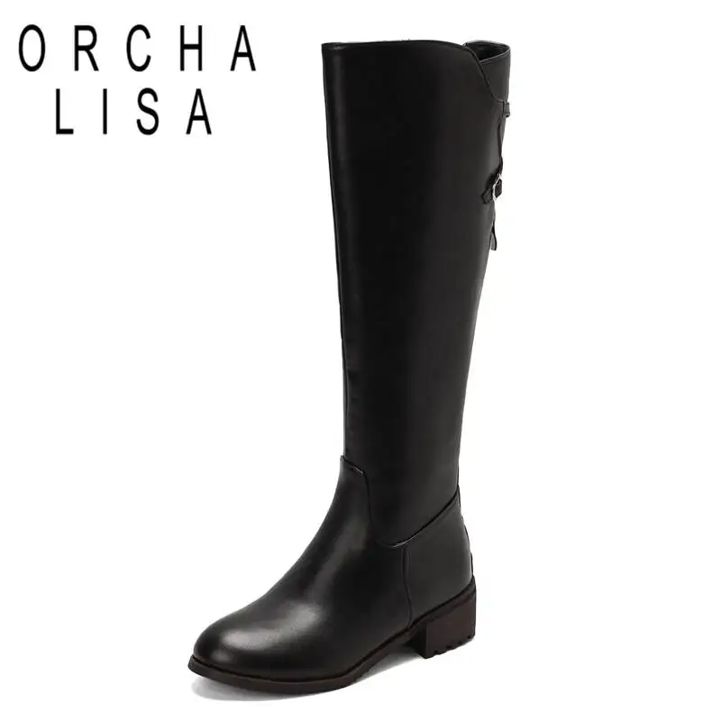 

ORCHA LISA Ladies Knight's Styles Boots Knee-high 39cm Big Opening 40cm Mid Heels 4cm Round Toe Plus Size 46 47 48 Retro Booties