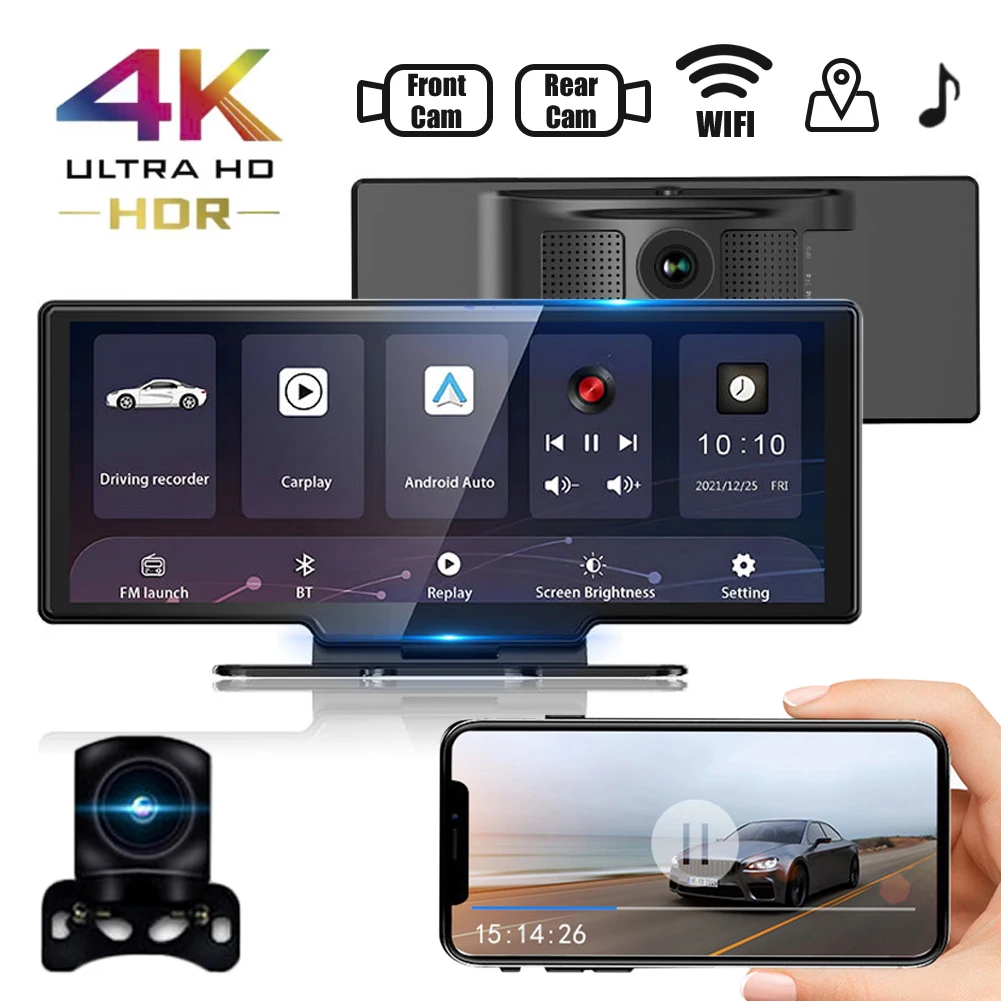 Car Dash Cam Front and Rear Cameras 4K+1080P For WiFi CarPlay & Android Auto 11" Touch Screen DVR GPS Driving Recorder 24H Park
Car Dash Cam Front and Rear Cameras 4K+1080P For WiFi CarPlay & Android Auto 11" Touch Screen DVR GPS Driving Recorder 24H Park