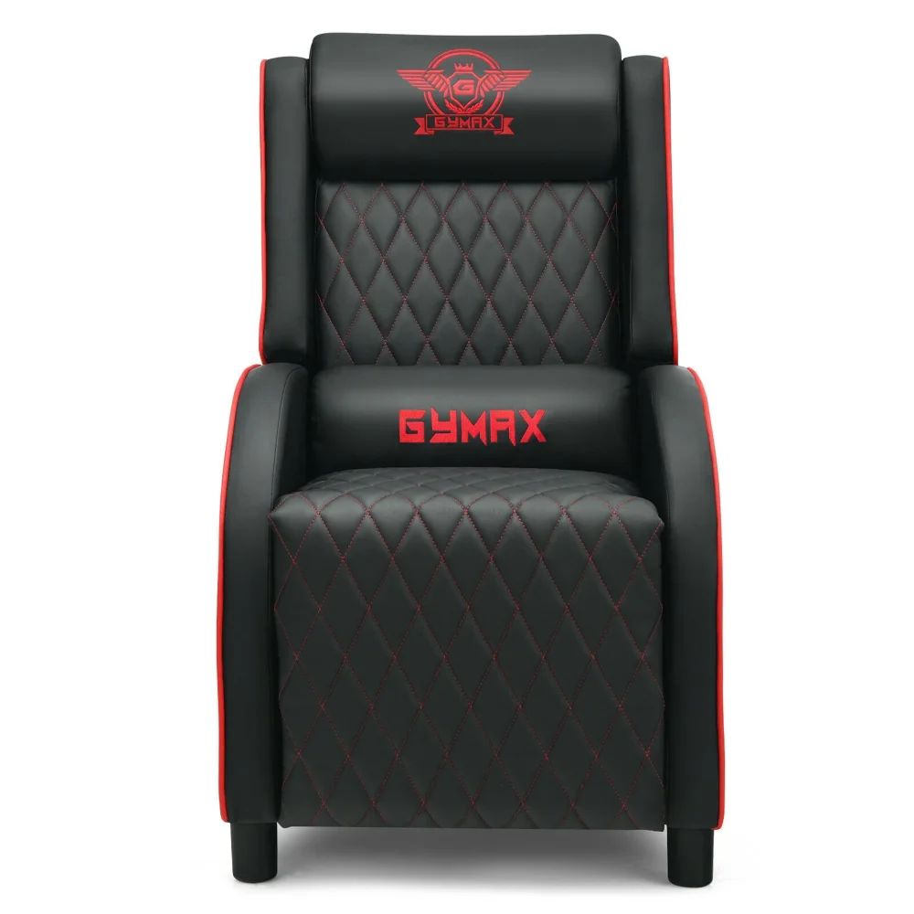 Кожаный одноместный диван Gymax, кресло для игр с массажным креслом красного цвета
Кожаный одноместный диван Gymax, кресло для игр с массажным креслом красного цвета