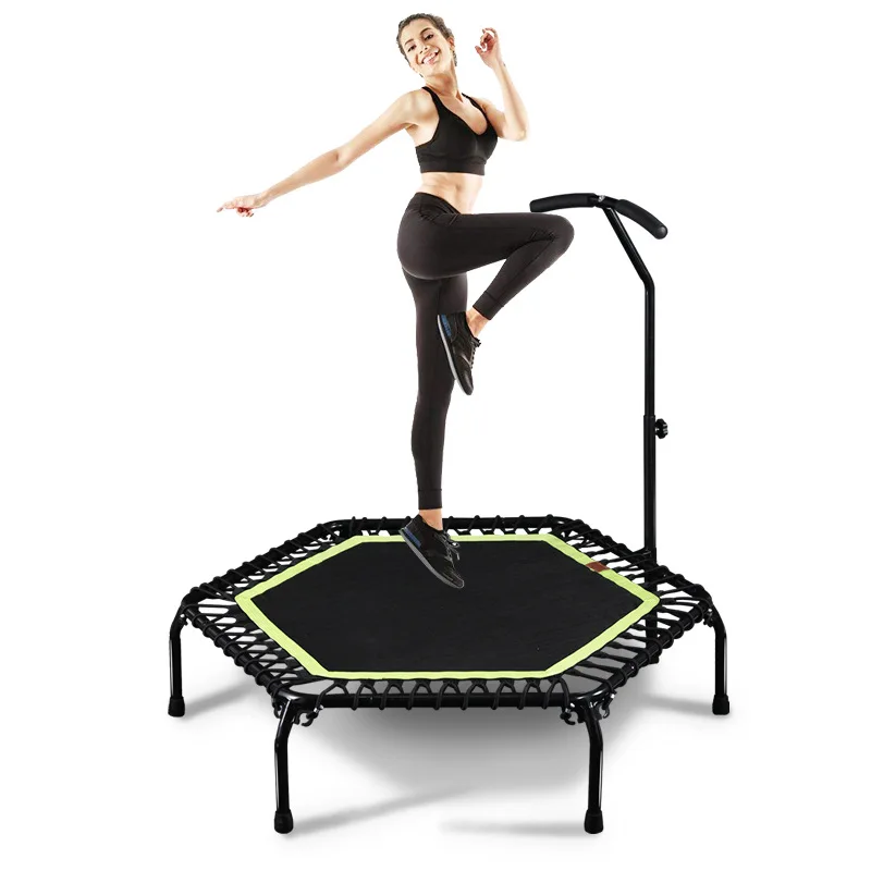 

Hexagon 45inch Quiet Trampoline Jump Bed W/ Handrail for Kids Adults Home GYM Fitness Bungee Cardio Workout Stability Training