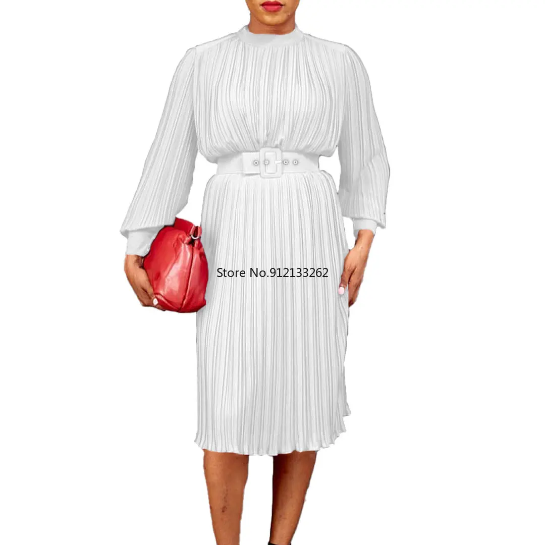 

С поясом, плиссированные африканские платья для женщин 2023, Повседневное платье со шнуровкой, сексуальное красное, белое, синее вечернее искусственное Свободное платье, женское Африканское платье