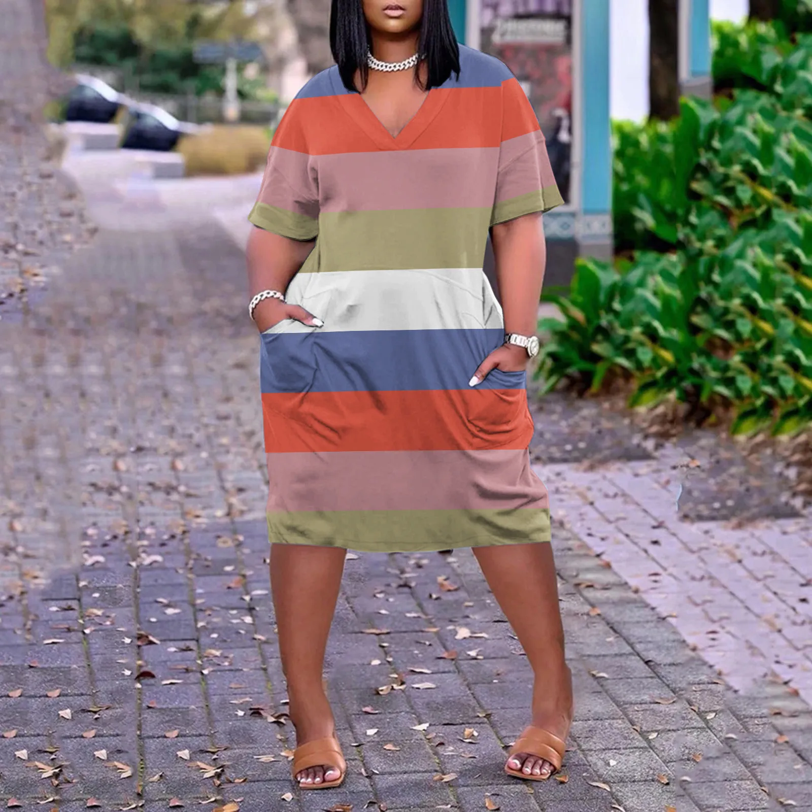 Womens Plus Size A Line Dress Striped Print V Neck Short Sleeve Spring Summer Casual Knee Length Dress Casual Pocket Daily Dress
Womens Plus Size A Line Dress Striped Print V Neck Short Sleeve Spring Summer Casual Knee Length Dress Casual Pocket Daily Dress