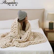 REGINA Cozy Chenille Chunky Knit Blanket Throw For Bed Sofa Bedroom Living Room Decorative Mat Rug Carpet Summer Quilt Blankets