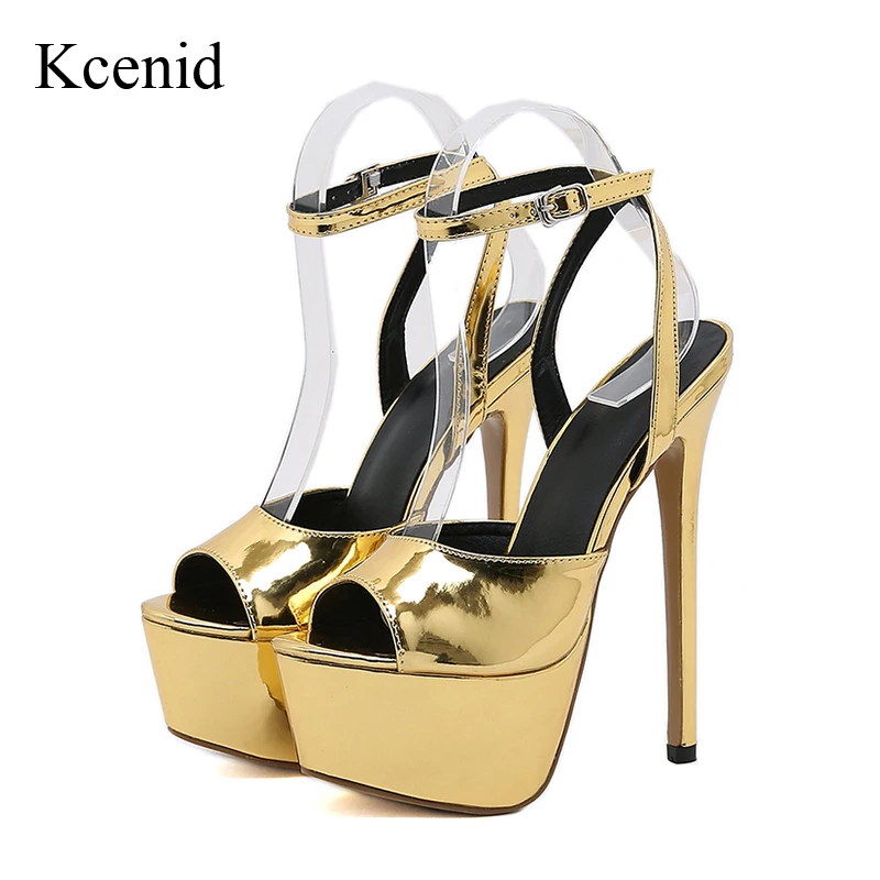 

Kcenid Sandals Woman Summer 2023 Platform 16CM Sexy High Heels Party Dress Wedding Nightclub Peep Toe Women Shoes Gold Silver