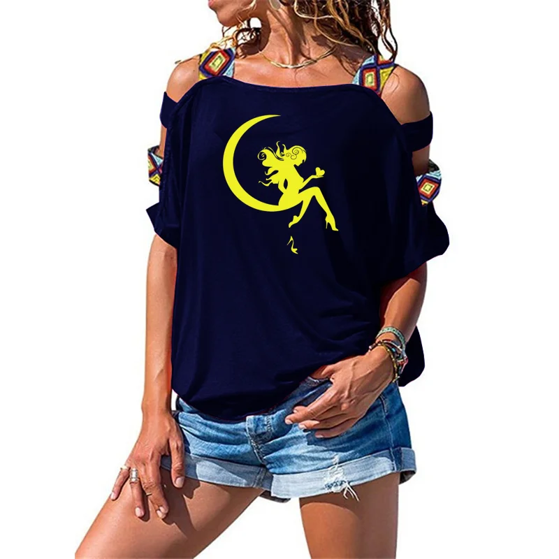 Summer new beautiful summer design beautiful girl sitting on the moon hollow out short sleeve off shoulder T-shirt women's top
Summer new beautiful summer design beautiful girl sitting on the moon hollow out short sleeve off shoulder T-shirt women's top