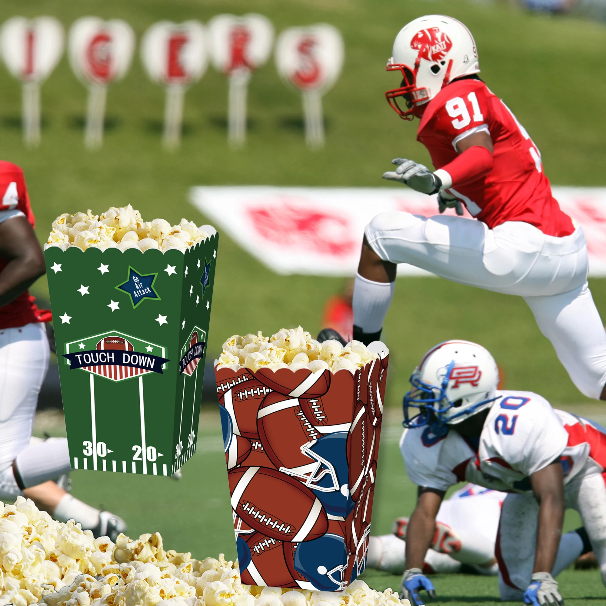 BM003 12Pcs American Football Sports Rugby Theme Popcorn Box Kids Birthday Party Supplies Paper Baby Shower Gift Boxes - купить по