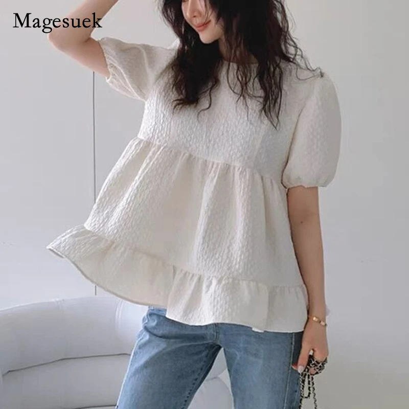 Sweet Ruffled Loose Women's Blouse Summer New O-neck Puff Sleeve Woman Shirt Korean Vintage White Tops Lady Blusas Mujer 15517
Sweet Ruffled Loose Women's Blouse Summer New O-neck Puff Sleeve Woman Shirt Korean Vintage White Tops Lady Blusas Mujer 15517