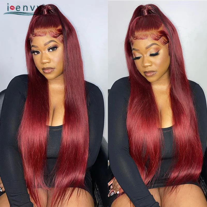 

30 Inch Burgundy Red Colored Lace Front Wigs Human Hair Straight 13X4 Hd Lace Frontal Wigs Peruvian Ginger Blonde Lace Front Wig