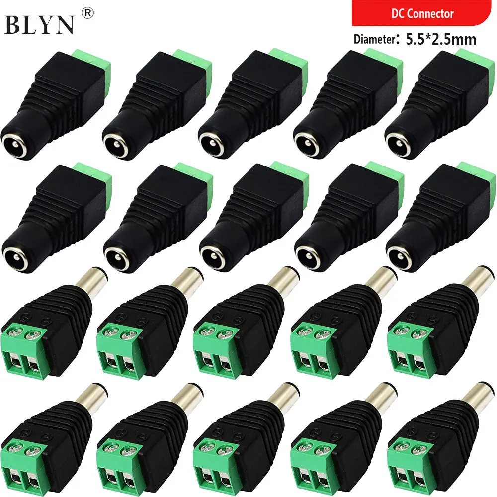 12V DC Power Connector 5.5mm x 2.5mm Power Jack Adapter 10/50/100 Pairs For Led Strip CCTV Security Camera Wire Ends
12V DC Power Connector 5.5mm x 2.5mm Power Jack Adapter 10/50/100 Pairs For Led Strip CCTV Security Camera Wire Ends