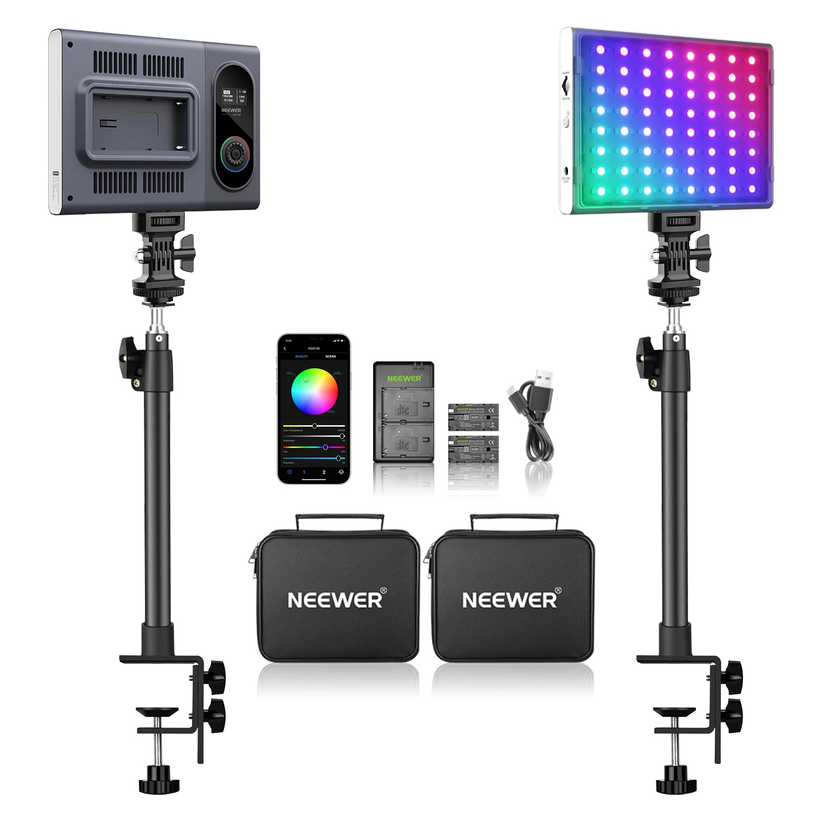 Neewer 2-Pack Desk Mount LED Video Light C Clamp Stand Kit - APP Control,3200~5600K Photography Light Panel for YouTube Lighting
Neewer 2-Pack Desk Mount LED Video Light C Clamp Stand Kit - APP Control,3200~5600K Photography Light Panel for YouTube Lighting