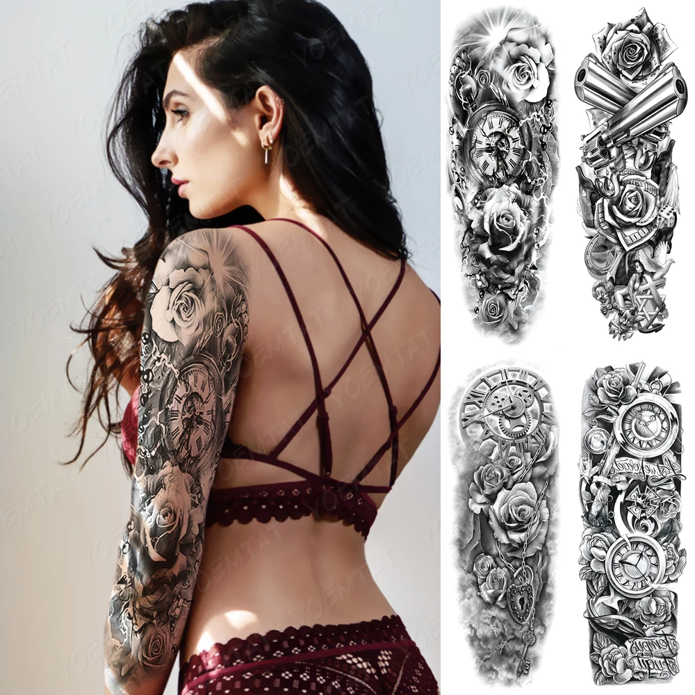 Large Arm Sleeve Waterproof Temporary Tattoo Sticker Women Men Lightning Clock Gear Machine Gun Rose Body Art Flash Fake Tattoos
Large Arm Sleeve Waterproof Temporary Tattoo Sticker Women Men Lightning Clock Gear Machine Gun Rose Body Art Flash Fake Tattoos
