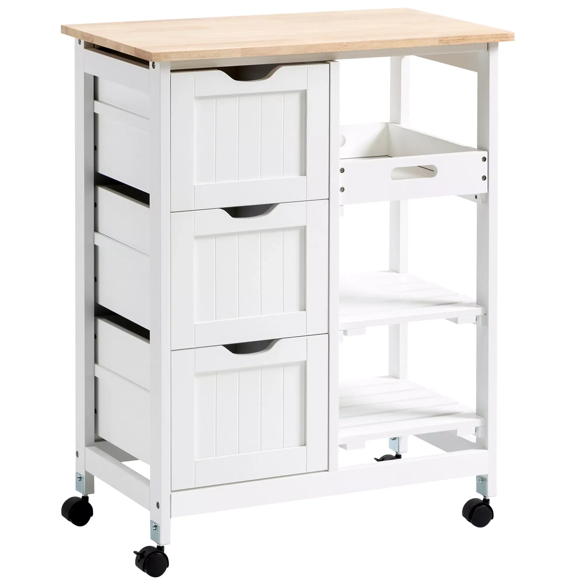 HOMCOM kitchen trolley with wheels multi-purpose service cart with 3 drawers 2 open shelves and removable dining tray living roo
HOMCOM kitchen trolley with wheels multi-purpose service cart with 3 drawers 2 open shelves and removable dining tray living roo