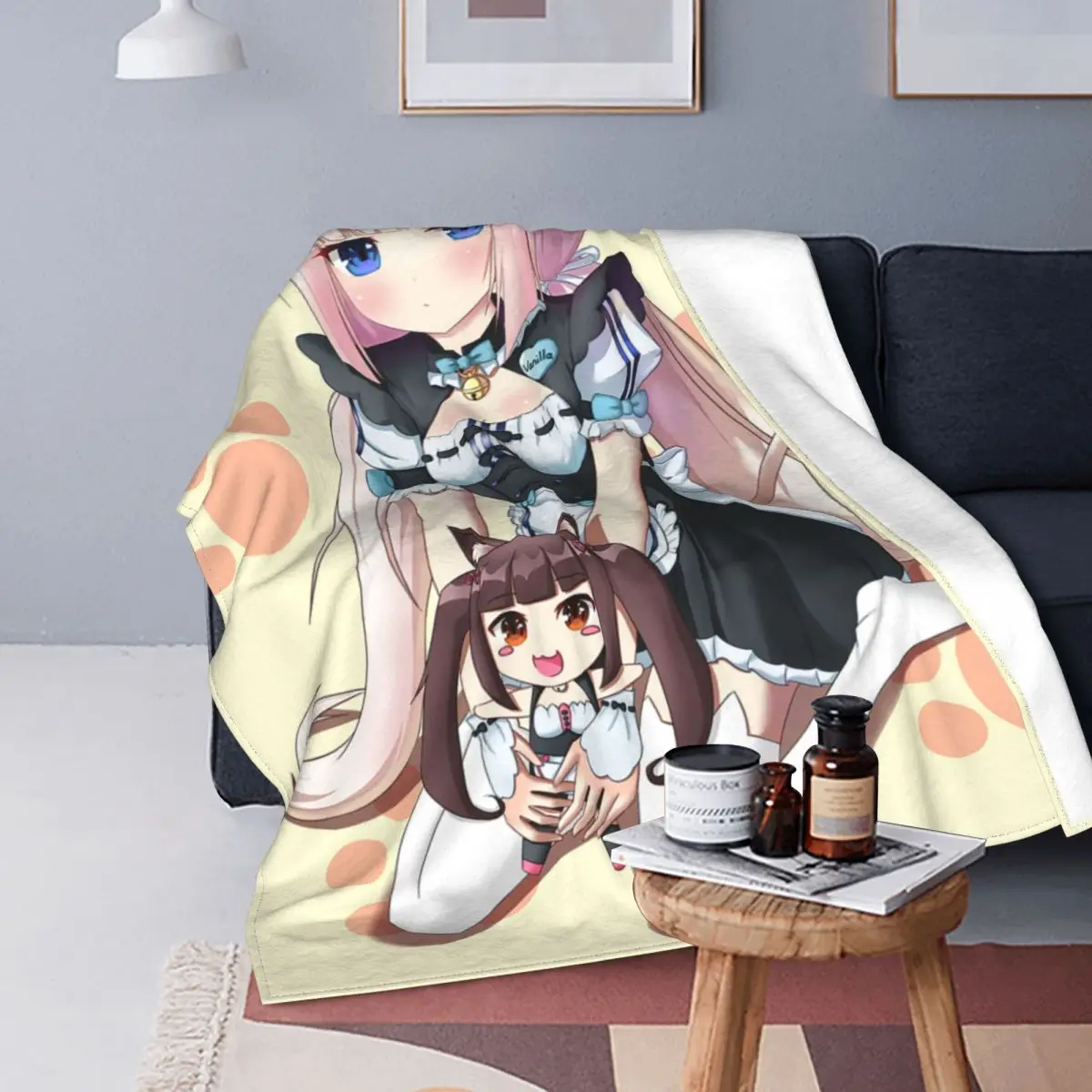 

Nekopara Kawaii Anime Flannel Blanket Chocola Vanilla Funny Throw Blankets for Home 150*125cm Bedspreads