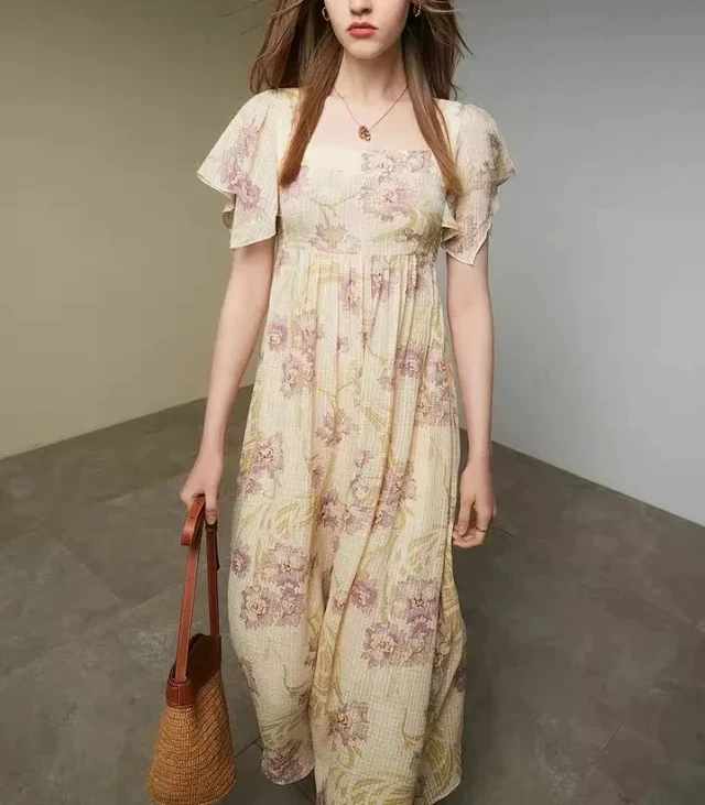 128170 128171 128172 Fashion Classic Trendy Luxury Designer Cloth Square Neck Feifei Sleeve Floral Print Elegant Dress
128170 128171 128172 Fashion Classic Trendy Luxury Designer Cloth Square Neck Feifei Sleeve Floral Print Elegant Dress