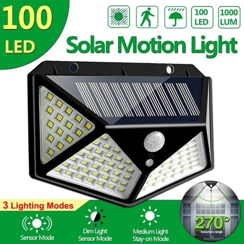 100LED 3 Modes Outdoor Waterproof Solar Energy Light 270° Wide Angle Solar Powered Sensor Wall Lamp PIR Motion Sensor Solar Lamp
100LED 3 Modes Outdoor Waterproof Solar Energy Light 270° Wide Angle Solar Powered Sensor Wall Lamp PIR Motion Sensor Solar Lamp