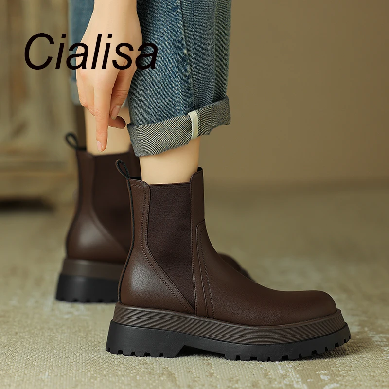 Cialisa 2023 Autumn Winter Women Ankle Boots Round Toe Black Genuine Leather Short Boots Handmade Thick Heels Lady Elastic Shoes
Cialisa 2023 Autumn Winter Women Ankle Boots Round Toe Black Genuine Leather Short Boots Handmade Thick Heels Lady Elastic Shoes