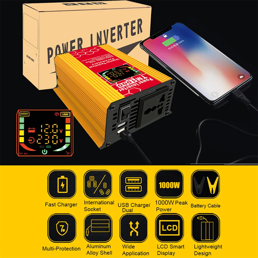 Universal Auto Inverter Converter Wave Inverter DC12V To AC 110/220V Converter Power Inverter Auto Electronics
Universal Auto Inverter Converter Wave Inverter DC12V To AC 110/220V Converter Power Inverter Auto Electronics
