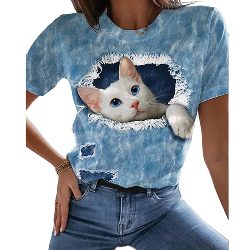 Summer Fashion T-shirt Women 3D Digital Print Short Sleeve T-shirt Cute Cat Round Neck T-shirt Loose Comfortable Top
Summer Fashion T-shirt Women 3D Digital Print Short Sleeve T-shirt Cute Cat Round Neck T-shirt Loose Comfortable Top