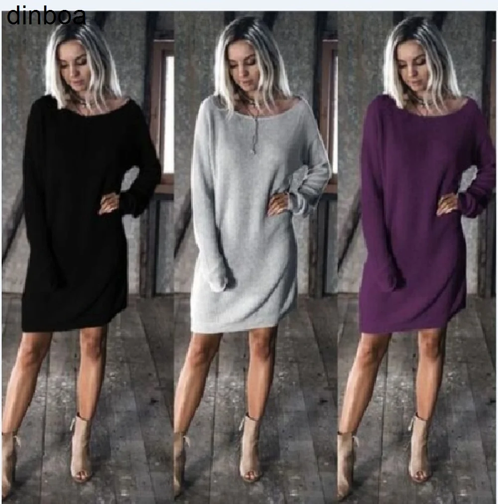 

Dinboa- Chic and Elegant Woman Dress 2022 Y2k Popular Top Women's Loose Casual Long-sleeved Dress Sweater