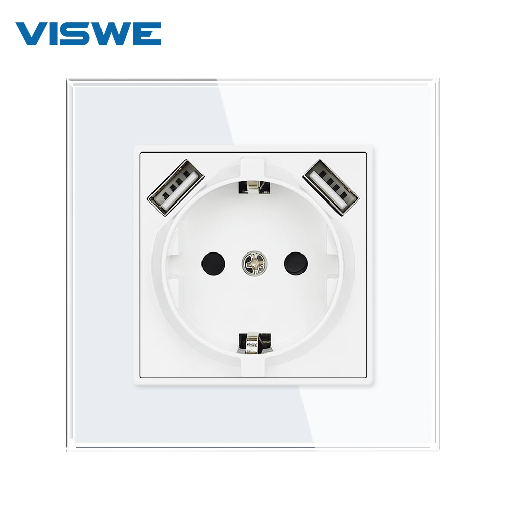 VISWE EU Standard USB Wall Socket 5V 2A White Crystal Tempered Glass Panel 86*86Mm 16A Electrical Sockets for EU Round Box
VISWE EU Standard USB Wall Socket 5V 2A White Crystal Tempered Glass Panel 86*86Mm 16A Electrical Sockets for EU Round Box