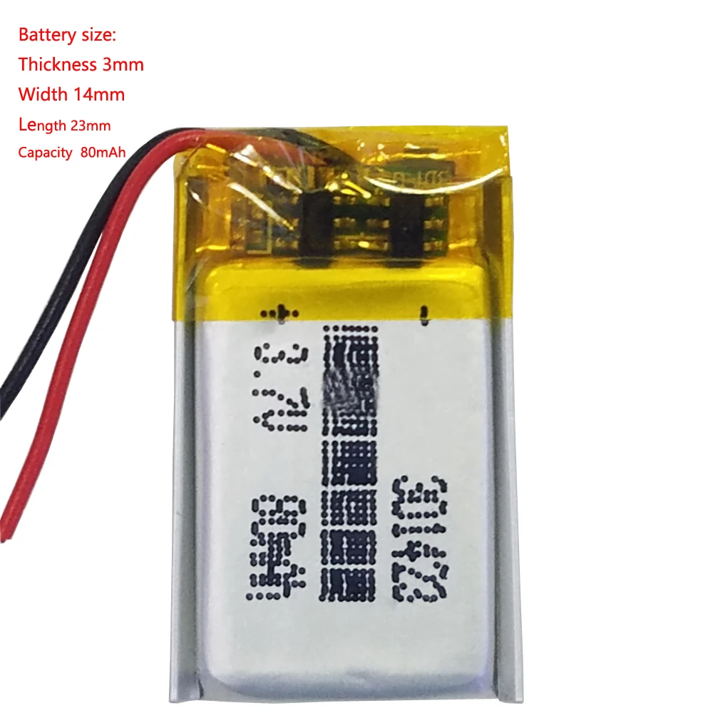 

3.7v 80mah 301423 Lithium Polymer Battery Rechargeable For Mp3 Mp4 Player Traffic Recorder Bluetooth Audio