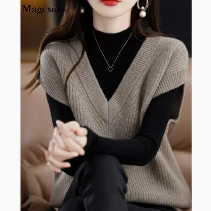 V-neck Sleeveless Pullover Sweater Vest Autumn 2022 Vintage Wool Sweaters Women Solid Knit Vests Loose Knitted Sweaters 23148
V-neck Sleeveless Pullover Sweater Vest Autumn 2022 Vintage Wool Sweaters Women Solid Knit Vests Loose Knitted Sweaters 23148